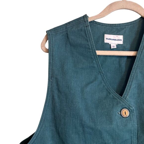 Vintage Forest Green Denim Vest Jeans Set Womens Sz Medium High Waist Corduroy - Picture 10 of 16